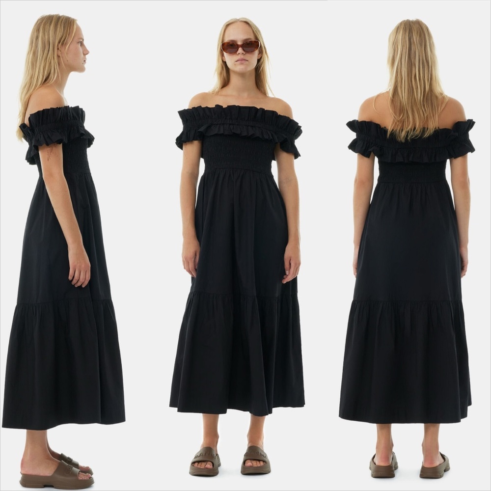 GANNI NWT off shoulder black smocked dress NO OFFERS